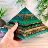 EARTH - The Elementals Golden Ratio Special Edition Orgonite Pyramid - EMF Protector - S Moss Agate, Dragon Bloodstone Jasper, Smoky Quartz, Malachite, Green Jade and Petrified Wood with Brass Metals