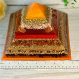 FIRE - The Elementals Golden Ratio Special Edition Orgonite Pyramid - EMF Protector - Sunstone, Fire Opal, Rutilated Quartz, Red Jasper, Mahogany Obsidian, Garnet with Brass and Copper Metals
