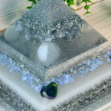 SPIRIT / ETHER - The Elementals Golden Ratio Special Edition Orgonite Pyramid - EMF Protector - Celestite, Selenite, Opalite, Rainbow Hematite, Aura Quartz, Clear Quartz and Aluminum Metals