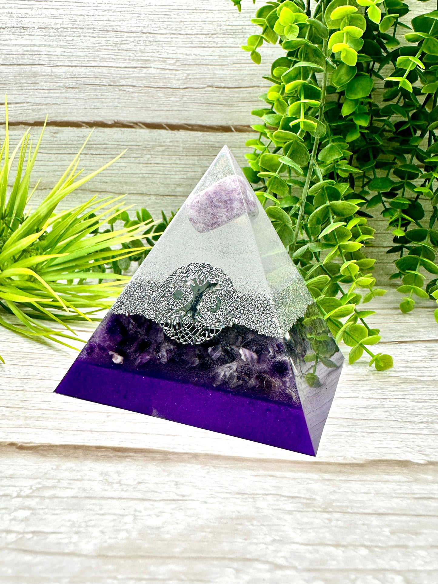 SLEEP & RELAXATION - Beginners Series  - Orgonite Pyramid - EMF Protector - Lepidolite, Amethyst Crystal and Aluminum Metals