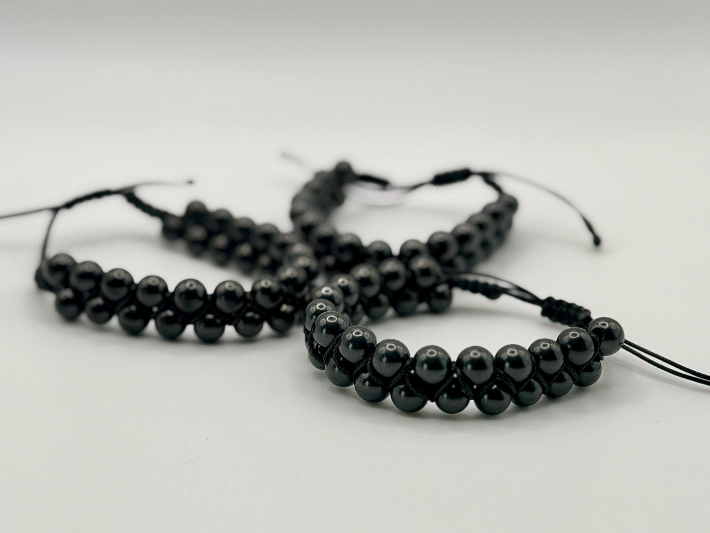 SHUNGITE DOUBLE MACRAME BRACELETS! - EMF Protection - Hand Cut Genuine Natural Shungite Bracelet High Quality Black Lustrous Gemstone from Russia