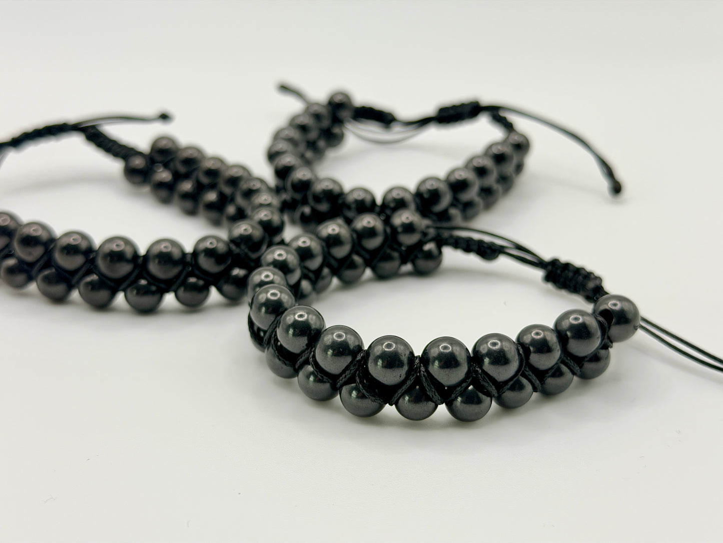 SHUNGITE DOUBLE MACRAME BRACELETS! - EMF Protection - Hand Cut Genuine Natural Shungite Bracelet High Quality Black Lustrous Gemstone from Russia