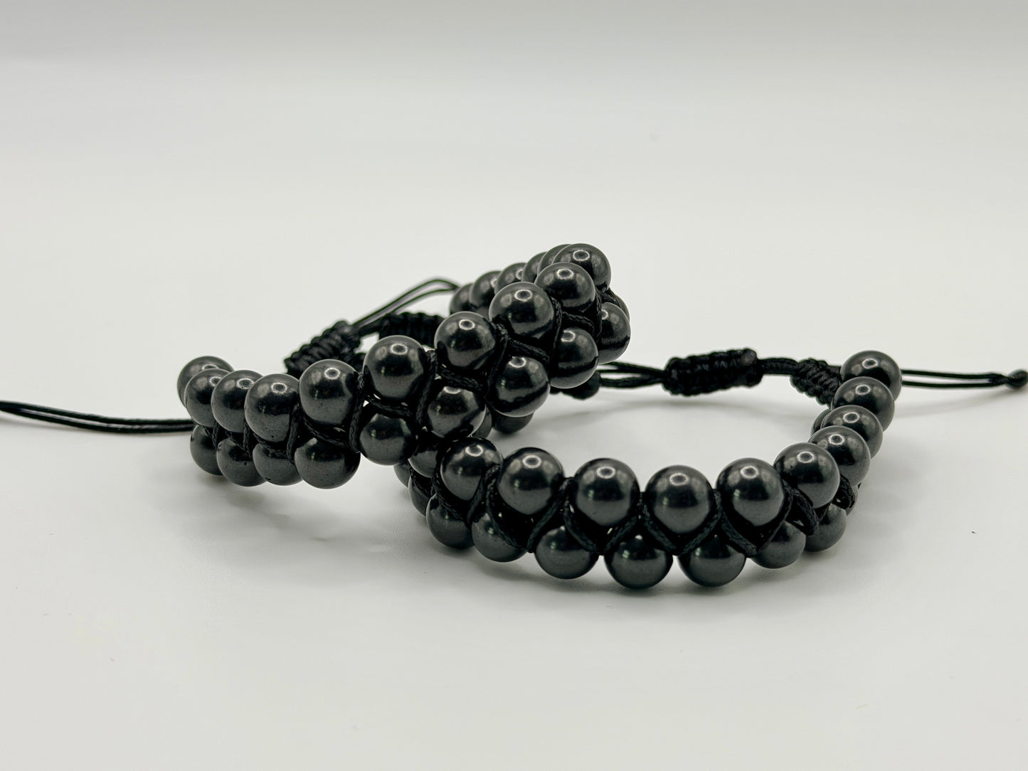 SHUNGITE DOUBLE MACRAME BRACELETS! - EMF Protection - Hand Cut Genuine Natural Shungite Bracelet High Quality Black Lustrous Gemstone from Russia