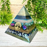 NATHAN - Orgonite Pyramid - EMF Protector - Blue Apatite, Rainbow Hematite, Sodalite and Blue Lace Agate with Aluminum & Brass Metals