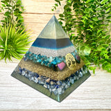 NATHAN - Orgonite Pyramid - EMF Protector - Blue Apatite, Rainbow Hematite, Sodalite and Blue Lace Agate with Aluminum & Brass Metals