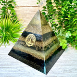 JASPER - Orgonite Pyramid - EMF Protector - Shungite, Pyrite, Black Obsidian & Brass Metals