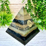 JASPER - Orgonite Pyramid - EMF Protector - Shungite, Pyrite, Black Obsidian & Brass Metals