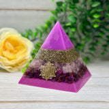 INTEGRATION - Beginners Series  - Orgonite Pyramid - EMF Protector - Rose Quartz, Ruby & Brass Metals