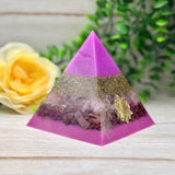 INTEGRATION - Beginners Series  - Orgonite Pyramid - EMF Protector - Rose Quartz, Ruby & Brass Metals