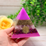 INTEGRATION - Beginners Series  - Orgonite Pyramid - EMF Protector - Rose Quartz, Ruby & Brass Metals