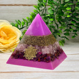 INTEGRATION - Beginners Series  - Orgonite Pyramid - EMF Protector - Rose Quartz, Ruby & Brass Metals