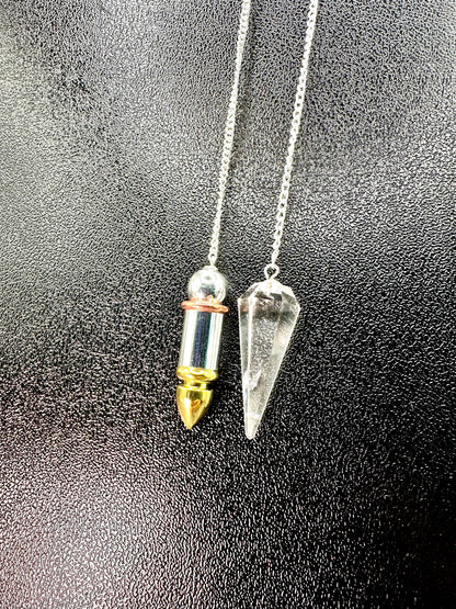 Pendulum Set - Clear Quartz and Metal Pendulum Set for Dowsing!