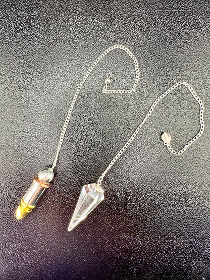 Pendulum Set - Clear Quartz and Metal Pendulum Set for Dowsing!