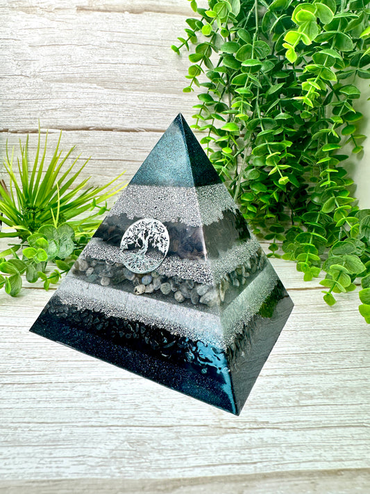 JASON - Orgonite Pyramid - EMF Protector - Black Tourmaline, Labradorite, Hematite and Aluminum Metals