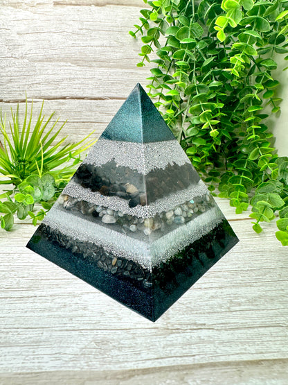 JASON - Orgonite Pyramid - EMF Protector - Black Tourmaline, Labradorite, Hematite and Aluminum Metals