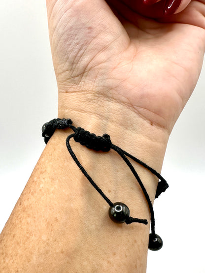 SHUNGITE MACRAME BRACELETS! - EMF Protection - Hand Cut Genuine Natural Shungite Pendant High Quality Black Lustrous Gemstone from Russia