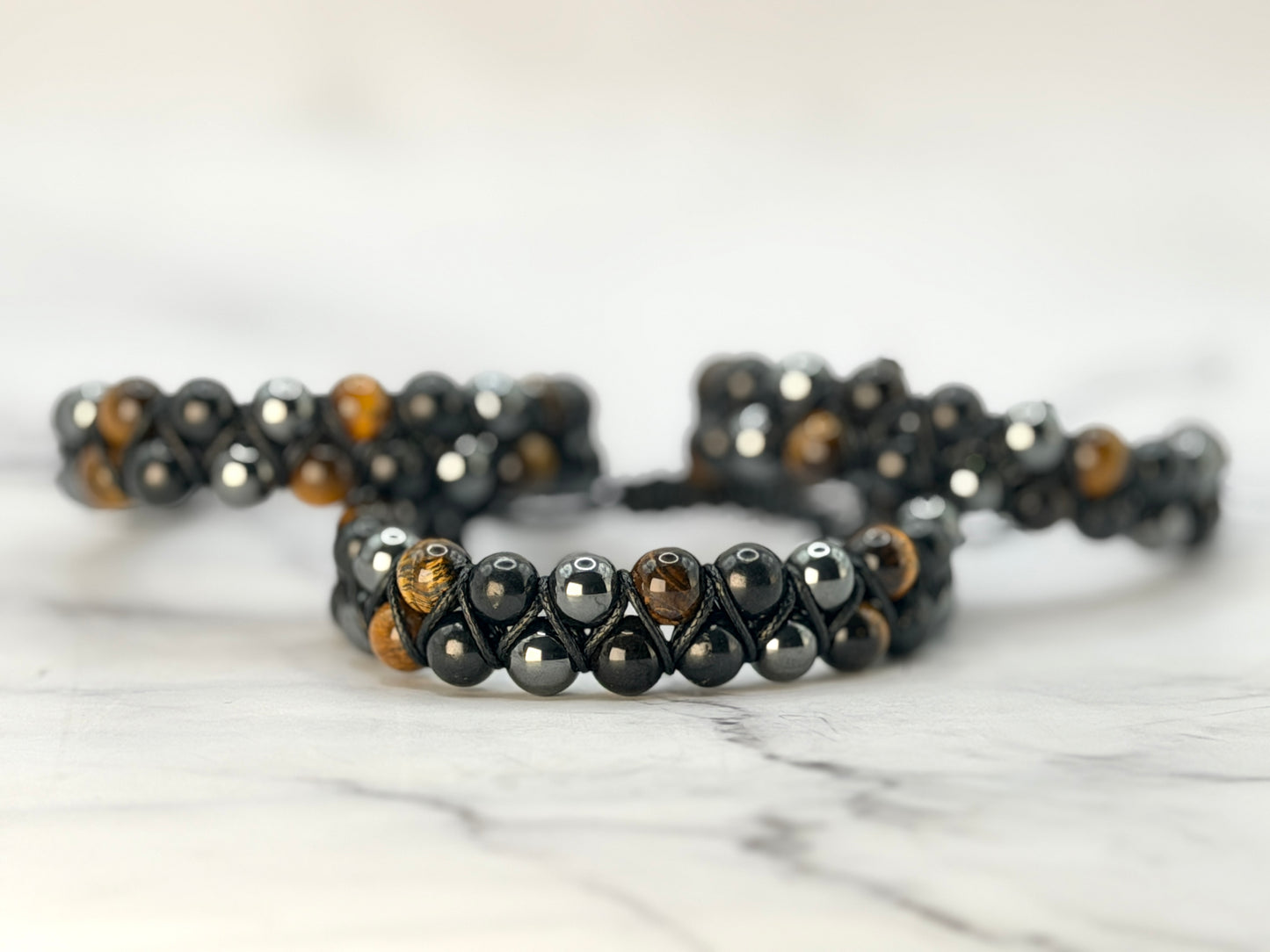 SHUNGITE DOUBLE MACRAME BRACELETS! - EMF Protection - Hand Cut Genuine Natural Shungite Bracelet High Quality Black Lustrous Gemstone from Russia