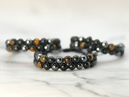 SHUNGITE DOUBLE MACRAME BRACELETS! - EMF Protection - Hand Cut Genuine Natural Shungite Bracelet High Quality Black Lustrous Gemstone from Russia