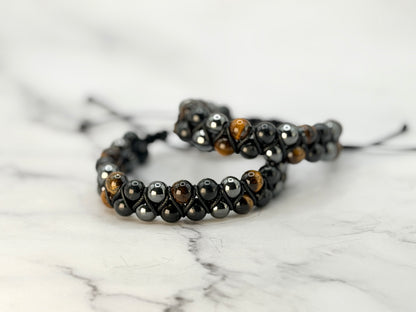 SHUNGITE DOUBLE MACRAME BRACELETS! - EMF Protection - Hand Cut Genuine Natural Shungite Bracelet High Quality Black Lustrous Gemstone from Russia