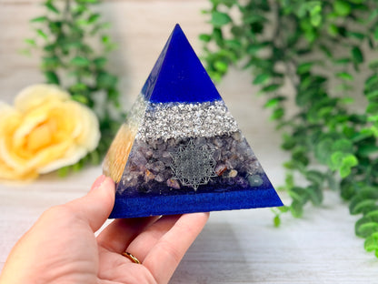 CLARITY - Beginners Series  - Orgonite Pyramid - EMF Protector - Iolite, Rainbow Fluoride & Aluminum Metals