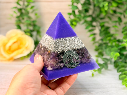 CALMING - Beginners Series  - Orgonite Pyramid - EMF Protector - Amethyst, Lepidolite & Aluminum Metals (Copy)