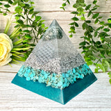 INTUITION - Beginners Series  - Orgonite Pyramid - EMF Protector - Tree Agate and Turquoise with Aluminum Metals