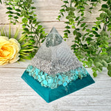 INTUITION - Beginners Series  - Orgonite Pyramid - EMF Protector - Tree Agate and Turquoise with Aluminum Metals