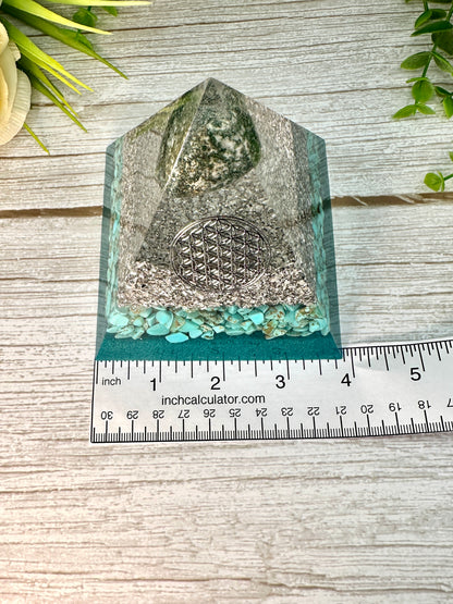 INTUITION - Beginners Series  - Orgonite Pyramid - EMF Protector - Tree Agate and Turquoise with Aluminum Metals