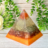 ENERGY- Beginners Series  - Orgonite Pyramid - EMF Protector - Fire Agate and Carnelian with Brass Metals