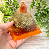 ENERGY- Beginners Series  - Orgonite Pyramid - EMF Protector - Fire Agate and Carnelian with Brass Metals