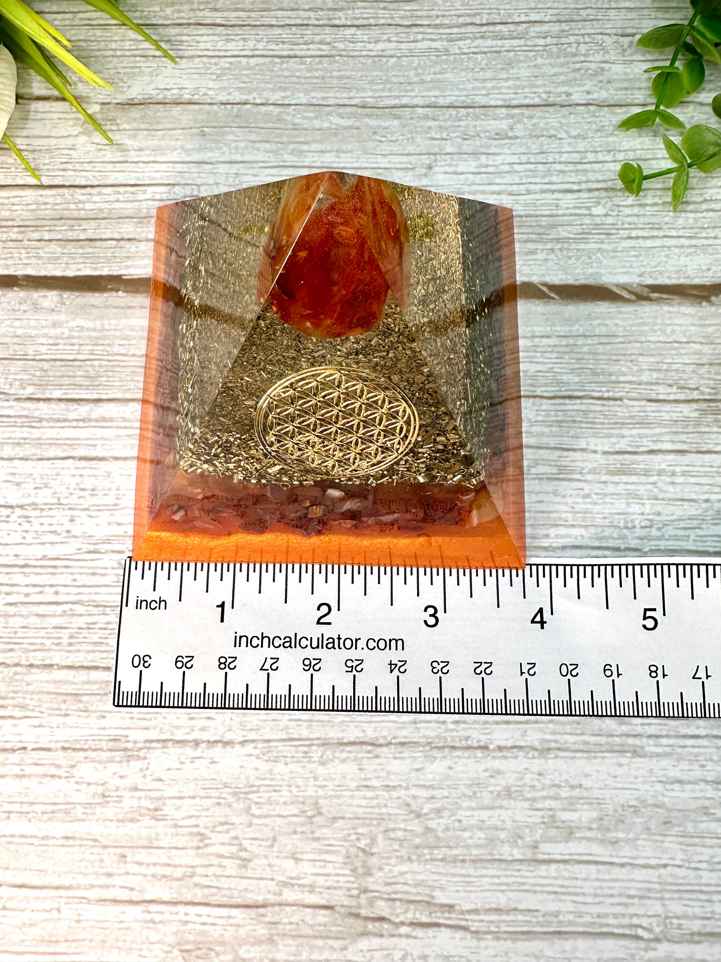 ENERGY- Beginners Series  - Orgonite Pyramid - EMF Protector - Fire Agate and Carnelian with Brass Metals