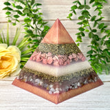 WENDY - Orgonite Pyramid - EMF Protector - Pink Opal, Strawberry Quartz and Botswana Agate with Brass Metals