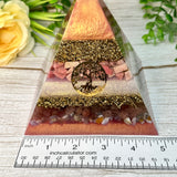WENDY - Orgonite Pyramid - EMF Protector - Pink Opal, Strawberry Quartz and Botswana Agate with Brass Metals