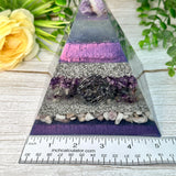 ELISA - Orgonite Pyramid - EMF Protector - Amethyst, Lepidolite, Pink Tourmaline, Rainbow Fluorite and Aluminum Metals