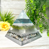 AXEL - Orgonite Pyramid - EMF Protector - Peridot, Selenite, Labradorite & Amazonite with Aluminum Metals