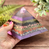 LEONA - Violet Flame Golden Ratio Special Edition Pyramid! - EMF Protector - Amethyst, Garnet, Rhodonite, Red Jasper & Rose Quartz with Brass Metals