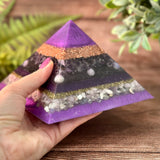 DAPHNE - Violet Flame Golden Ratio Special Edition Pyramid! - EMF Protector - Amethyst, Purple Opal, Kunzite & Morganite with Copper and Brass Metals
