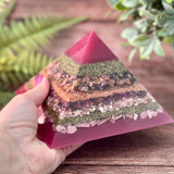 LORELAI - Violet Flame Golden Ratio Special Edition Pyramid! - EMF Protector - Rhodonite, Ruby, Rhodochrosite and Pink Opal with Copper and Brass Metals