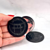 BEYOND MYSTIC SPECIAL EDITION SHUNGITE ROUND PHONE PLATES! - EMF Protection - Hand Cut Genuine Natural Shungite Phone Plate High Quality Black Lustrous Gemstone from Russia