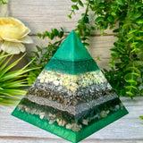 MIRANDA - Orgonite Pyramid - EMF Protector - Lemon Chrysoprase, Pyrite, Emerald & Morganite with Aluminum Metals