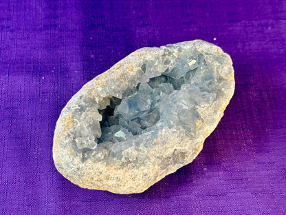 Celestite Polished Cluster, Celestite Geode Free Shape w. Druse, Standing Celestite Healing Crystal