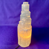 Selenite Skyscraper Lamp, 12" & 6" Tall Selenite Crystal Tower Lamps