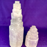 Selenite Skyscraper Lamp, 12" & 6" Tall Selenite Crystal Tower Lamps