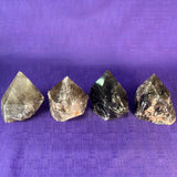 Smoky Quartz Top Polished Rough Point — Standing Smoky Quartz Crystal with Cut Base