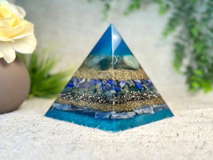 SERAPHIM - Orgonite Pyramid - EMF Protector -Bloodstone, Lapis Lazuli, Green Aventurine and Blue Kyanite with Stainless Steel & Brass Metals