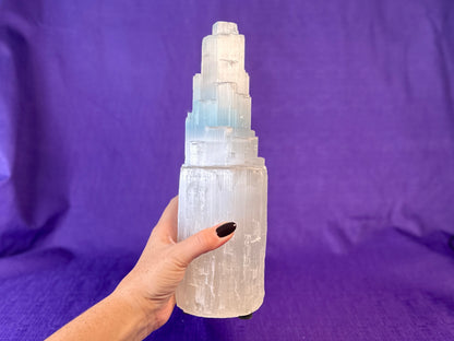 Selenite Skyscraper Lamp, 12" & 6" Tall Selenite Crystal Tower Lamps