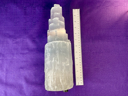 Selenite Skyscraper Lamp, 12" & 6" Tall Selenite Crystal Tower Lamps
