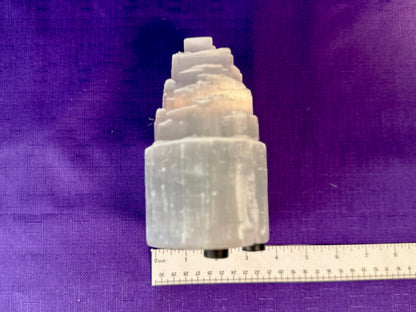 Selenite Skyscraper Lamp, 12" & 6" Tall Selenite Crystal Tower Lamps