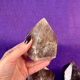 Smoky Quartz Top Polished Rough Point — Standing Smoky Quartz Crystal with Cut Base