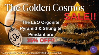 The Golden Cosmos, Jupiter In Leo - Astrology Edition - Orgonite Pyramid & Shungite Pendant - EMF Protector - Carnelian, Black Tourmaline, Amethyst and Blue Tiger's Eye with Brass Metals